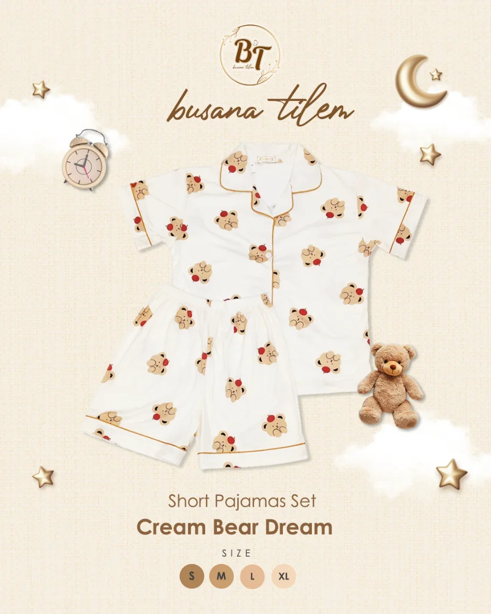 Piyama Wanita Celana Pendek - Cream Bear Dream