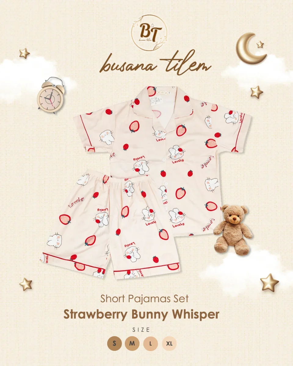 Piyama Wanita Celana Pendek - Strawberry Bunny Whisper